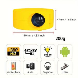 Mini projektor, przenośny ekran LED z LED przenośny HD 1080P, projektor kina domowego Projekcja przewodowa sama ekran, kompatybilny z iOS/Android/AV/USB