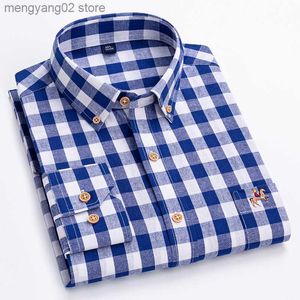 Camisas Casuais Masculinas 100% Algodão S~ 6XL Oxford Camisas Masculinas Manga Comprida Xadrez Business Casual Macio Camisa Social Camisa Blusa Masculina Ajuste Regular T230714