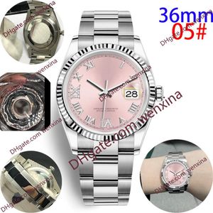 16 Zegarek deluxe Pink Dial Prezydent Watches Staliless Watches 36 mm Diamond Watch Waterproof Waterproof Women Ladies Automatyczne mechaniczne nadgarstek180i