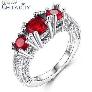 Cellacity Silver 925 Jewelry Round Gemstones Ring for Women Zircon Ruby Amethyst Emerald Citrine Sapphire Aquamarine Size510 L230704