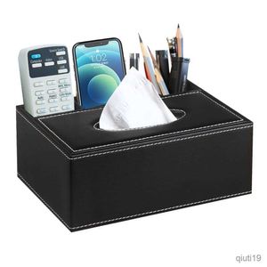 Tissue Boxes Napkins PU Leather Multifunctional Tissue Box Cover Holder Nightstand Organizer for Bathroom Vanity Countertops Decor R230714