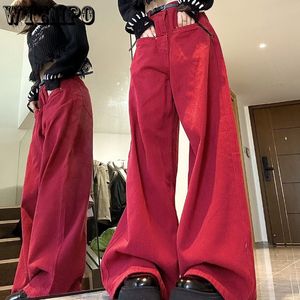 Women's Jeans Y2k casual fashion loose fitting women's red jeans high waist and wide legs Trousers comfortable denim mom pants hip-hop autumn 230714