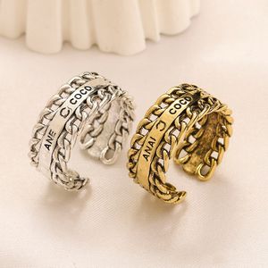 Designer Brand Letter Band Rings Women Crystal Diamond 18k Gold Plated Silver Plated rostfritt stål bröllop smycken öppen ring fin snidning fingerring