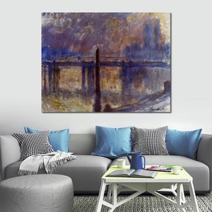 Arte em tela de Claude Monet Charing Cross Bridge e Cleopatras Needle Handmade Pintura a óleo Obra de arte impressionista Decoração de casa moderna