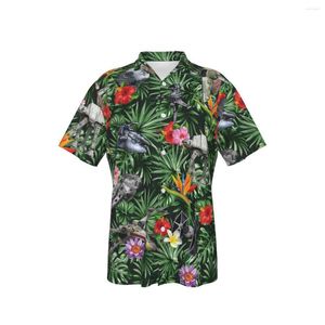 Men's Casual Shirts Hawaiian Shirt Leaves Spacecraft UFP Beach Short Sleeve Summer Button Up Patchwork Tops 3D