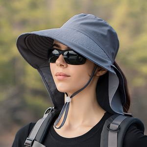 Cappelli a tesa larga Cappello da escursionismo a secchiello 2023 Coda estiva da donna Pesca all'aperto Protezione UV Cappello da visiera con scialle da sole grande 230713