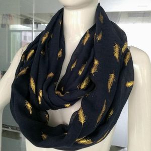Scarves Fashion Feather Pattern Gold Foiling Scarf TR Cotton Viscose Infinity Shawl For Women Neck Warmer Loop YG202