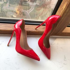 Отсуть обувь глянцевая красная женщина сторона v Cutty Pointy Toe High Heel Sexy Ladies Formal Party Большой размер 33-45