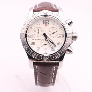 Dhgate vald leverantörsklockor man Seawolf Chrono White Dial Brown Leather Belt Watch Quartz Battery Watch Mens Dress Watches270C