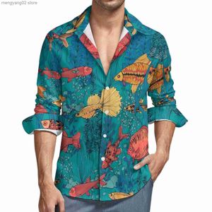 Camisas casuais masculinas Tropical Marine Shirt Fish Garden Camisas casuais de manga comprida padrão Harajuku Blusas Spring Fashion Oversize Clothes T230714