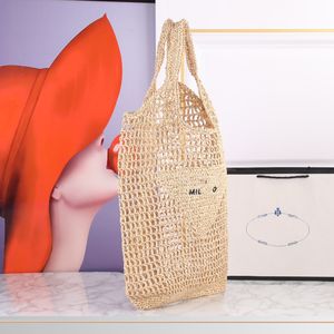 Rattan Tote Tasarımcı Çanta Plaj Çantası Örgü Göz Bag Yeni Dokuma Boş Çanta Bayanlar Lüks Çantası Rafya Saman Saman Dokuma Alışveriş Çantası Çanta Tote Omuz Çantası 45CMX51cm