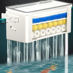 Filtration Heating Fishbowl Water Curtain Filter Box With 3 in 1 Upper Low water level Aquarium Purifier Circulation 230714