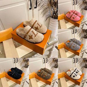 PASEO COMFORT Flat Mules Designer Women Slippers Head Wrapper Wool Sandals Winter Fur Slides Fashion Lady Furry Fluffy Scuffs