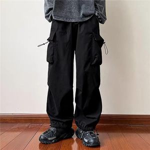 Men's Pants Mens Cargo Streetwear Man Hip Hop Wide Leg Flare Baggy Trousers Elastic Men Black Harajuku Casual Pocket