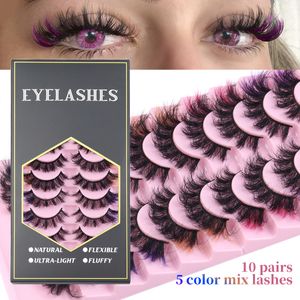 Thick Natural Fluffy Colored False Eyelashes Extensions Soft Light Handmade Reusable Multilayer 3D Mink Fake Lashes with Color