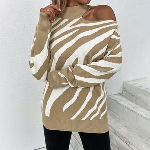 Frauenpullover 2023 Herbst Frauen Volle Hülse Mock Neck Kragen Sexy Off Schulter Leopard Farbe Drucken Winter Warme Weibliche Pullover C4010