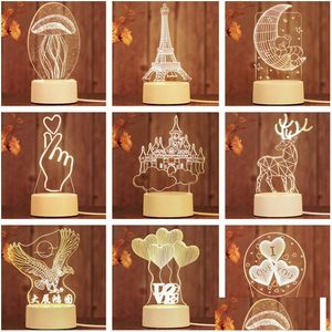 Favor de festa 3D Night Light Criativo Led Decoração de Quarto Pequeno Candeeiro de Mesa Romântico Colorf Padrão Presente Decoração de Casa Drop Delivery Ga Dh7Ks