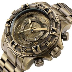 Mann Uhren Quarz TEMEITE Marke Herren Armbanduhren Luxus Antike Kupfer Farbe Edelstahl Wasserdicht Kalender männer Cloc249S