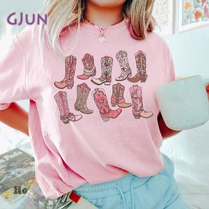 Camiseta Feminina Cowgirl Botas Rosa Country Concert Summer Graphic T Shirts Manga Curta Algodão T Shirts Vestuário 230714