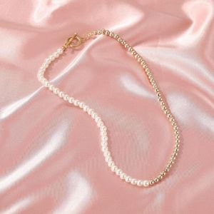 Kedjor Silverfärg Elegant Pearl Bead Chain OT Buckle Clavicle Ladies Necklace Korean Style Födelsedagsfest smycken gåvor