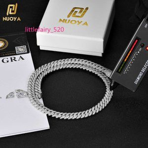 Подвесные ожерелья Nuoya 10 мм Moissanite 925 Серебряная серебряная кубинская цепь GRA Два ряда VV