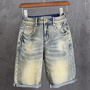 Men's Jeans Summer Shorts Stretch Men Denim Retro Blue Slim Straight Fashion Pockets Desinger Streetwear Patchwork Kpop