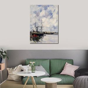 Handmade Artwork on Canvas Corner of The Deauville Basin Claude Monet Painting Countryside Landscapes Office Studio Decor