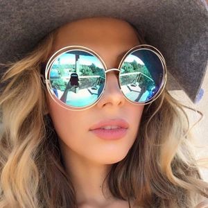 Güneş gözlükleri yuvarlak büyük boyutlu kadın marka tasarımcısı büyük daire gradyan ayna güneş gözlükleri kadın metal çerçeve serin gözlük 230714