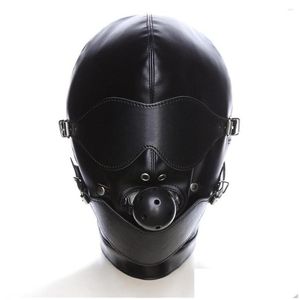 Maski imprezowe maska ​​erotyczna cosplay fetysz niewola nakrycia głowy z kulem z jamy ustnej skórzany kaptur dla mężczyzn ADT Games SM3086343 Drop Deliv DHE8E