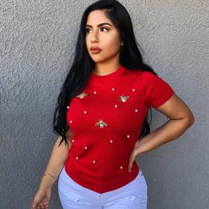 Womens Plus Size T Shirt Studded Butterfly Round Neck Large top t shirt Solid color short sleeves