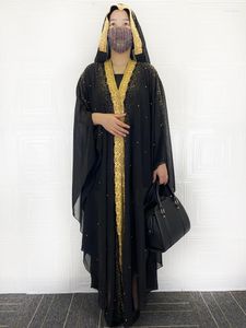 Ubranie etniczne otwarte abayas dla kobiet Dubaj 2023 Muzułmańskie czarne diamenty Diamenty Hidżab sukienka Turcja Islam Duża wielkość krótkiego rękawu Maxi Long Robe