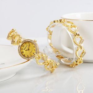 Armbandsur mode kvinnor hjärtarmband titta rose guld kvarts armbandsur klänning avslappnad klockor presenttillbehör