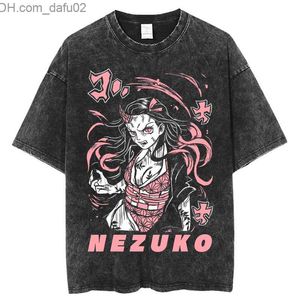 Herr t-shirts anime kimetsu no yaiba demon slayer tvättade tshirts män kvinnor inosuke manga tryck toppar tees för sommaren gotisk harjustreetwear z230714