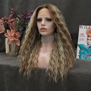Nxy höjdpunkt blond peruk syntetiska spets peruker för kvinnor lång lockig peruk värmebeständig fiber cosplay peruks naturliga hårfäste 230524