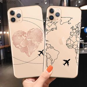 World Map Travel Soft TPU Phone Cases For iPhone 14 13 12 Pro XS Max XR 7 8 Plus Plane Cover For iPhone 11 SE2020 Coque L230619