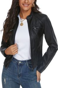 Women's Faux Leather Jackets Fashion Zip Up Motorcycle Short PU Moto Biker Outwear Fitted Slim Coat