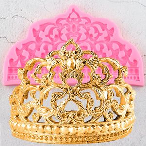 Cake Tools DIY Baroque Crown Silicone Mold Wedding Cupcake Topper Fondant Decorating Candy Jewelry Clay Chocolate Gumpaste Mould 230714