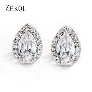 Stud ZAKOL Classic Water Drop Orecchini con zirconi cubici per le donne Fashion Teardrop Crystal Bridal Wedding Party Jewelry Aretes 230714