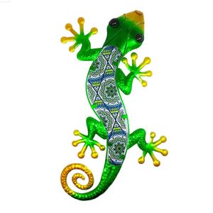 Garden Decorations Metal Gecko Wall Decorative With Glass For Home Garden Outdoor Statys Sculptures Miniatyres Ornament Patio Yard Bedroom L230714