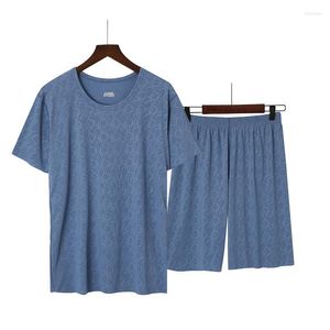 Men's Sleepwear Mens Summer Ice Silk Short Sleeves Pajamas Set Casual Loungewear For Man Pullover Big Size L-6XL Nightwear