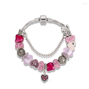 Braccialetti di collegamento Braccialetto di perline di fascino del cuore di cristallo placcato argento antico di alta qualità braccialetto di perline per le donne regalo di gioielli originali fai da te