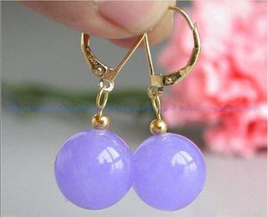 Stud Earrings Natural 10mm Lavender Jade Round Gemstone Beads Dangle