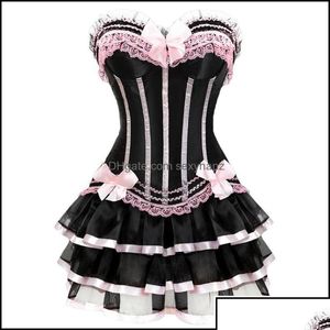 Bustiers Espartilhos Roupa íntima Feminina Vestuário Sexy Gótico Burlesco Espartilho E Saia Conjunto Plus Size Trajes De Halloween V Dhkh3