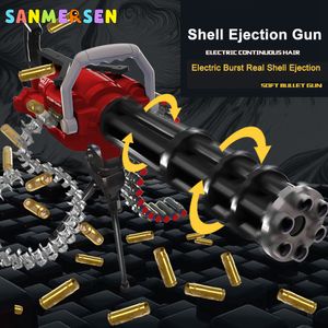 Gun Toys Children's Soft Bullet Electric Chain Shell Ejecting Gatling Toy Eva Heavy Machine Burst Hopping med konsol 230713