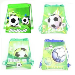 Present Wrap 12st/Lot Kids Gavor Non-Woven Tyg Tackstring Bag Football Soccer Ryggsäck för födelsedagsfestförsörjning Dekoration