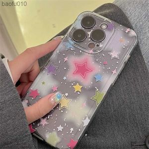 Ins Korea Cute Gradient Star Clear Phone Case for iPhone 14 13 12 11 PRO MAX MINI X XR 7 8 PLUS S SHOCKPROOFソフトカバーFUNDA L230619