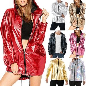 Giacche da donna 2023 Bomber color metallizzato Capispalla da donna Capispalla con cappuccio Primavera Femme Zip Up Impermeabile impermeabile 5 colori