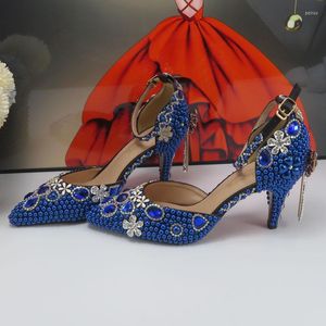 Dress Shoes Royal Blue Pearl Fashion Bridals Pointed Toe Woman Thin Heel Shallow Wedding Party High Pumps Handmade Female