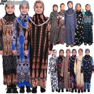 Ethnic Clothing Children Girls Muslim Prayer Dress Hijab Abaya Ramadan Worship Sets Islamic Modesty Outfits Arab Kids Jilbab Kafta204G