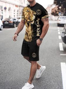 Мужские спортивные костюмы мужчины T Рубашки Шорты 2 куски Tees костюм мода мужской животный тигр